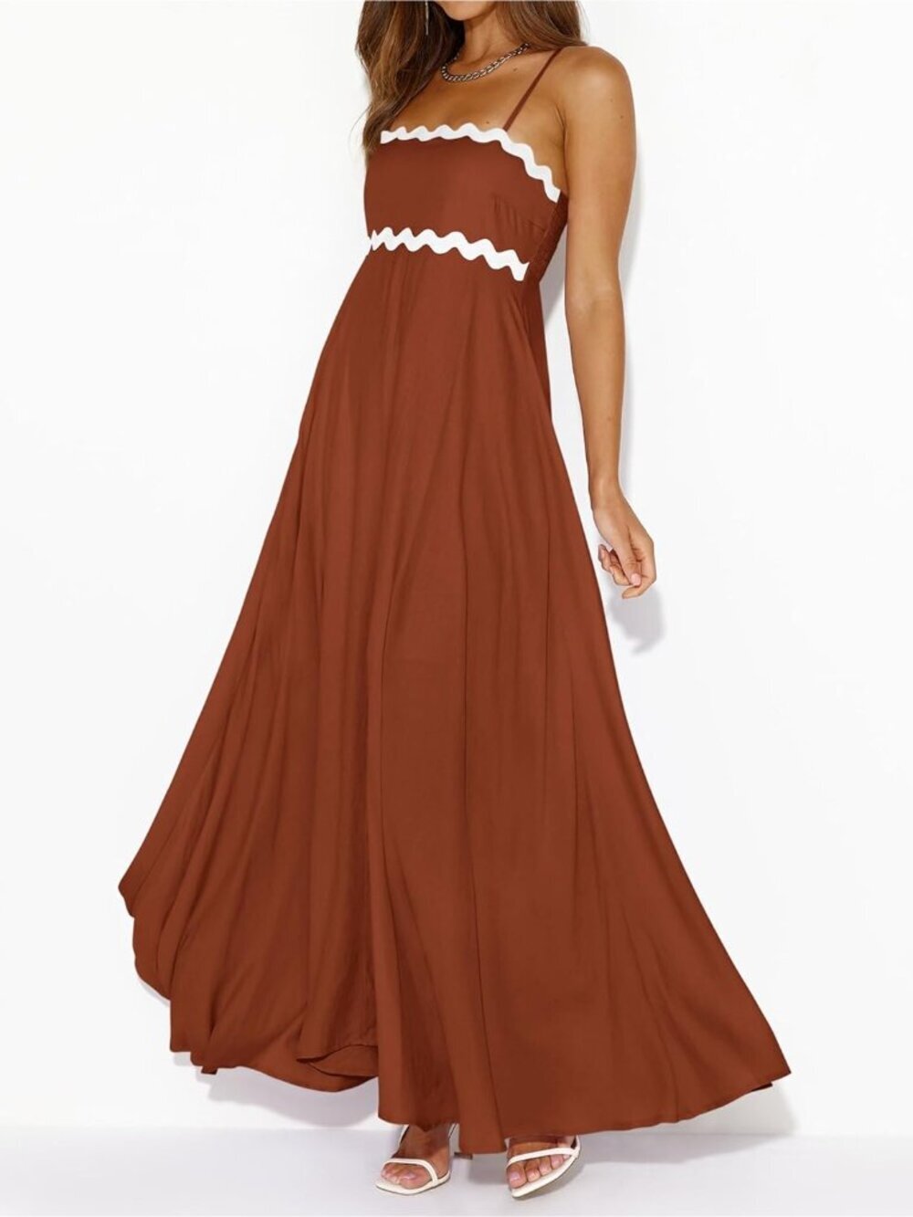 〽️Women's Rust Spaghetti Strap Casual Sleeveless Smocked Boho Maxi Dress